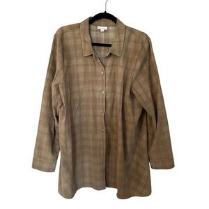 J. Jill Women’s Long Sleeve Brown Plaid Corduroy Button Up Top Sz XL GUC